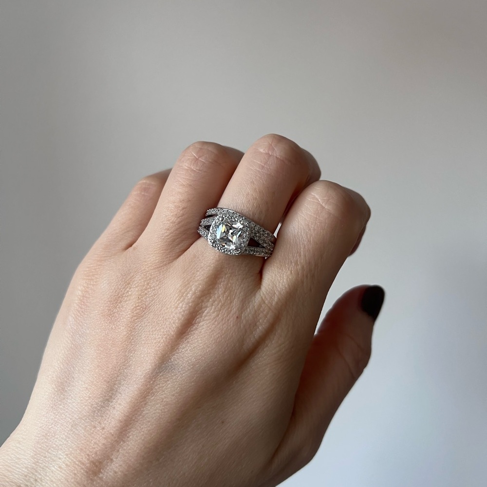 NEW Diamonique Cushion Wedding Ring Sets